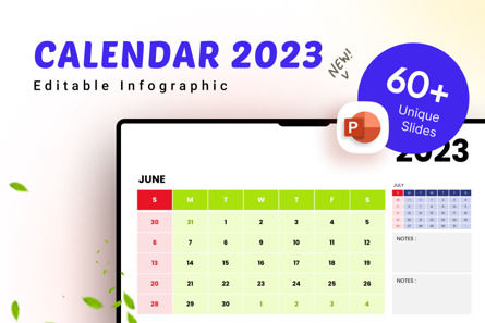 Calendar 2023 Infographic PowerPoint Template, 10673, データベースの図＆グラフ — PoweredTemplate.com