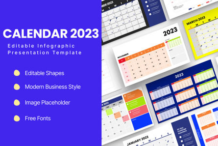 Calendar 2023 Infographic PowerPoint Template, スライド 2, 10673, データベースの図＆グラフ — PoweredTemplate.com