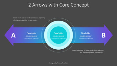 2 Horizontal Arrows with Core Concept, Dia 3, 10678, Procesdiagrammen — PoweredTemplate.com